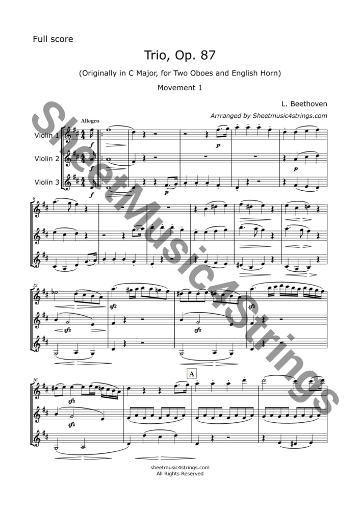 Beethoven L. - Trio in C Op. 87 (3 Violins) Trios