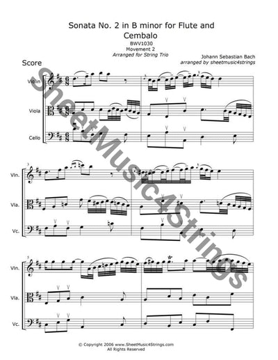 Bach J.s. - Sonata No. 2 In B Minor Bwv 1030 Mvt. (Violin Viola And Cello Trio) Trios