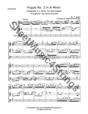 Bach W.f. - Fugue No. 2 In A Minor (2 Violins And Cello) Trios