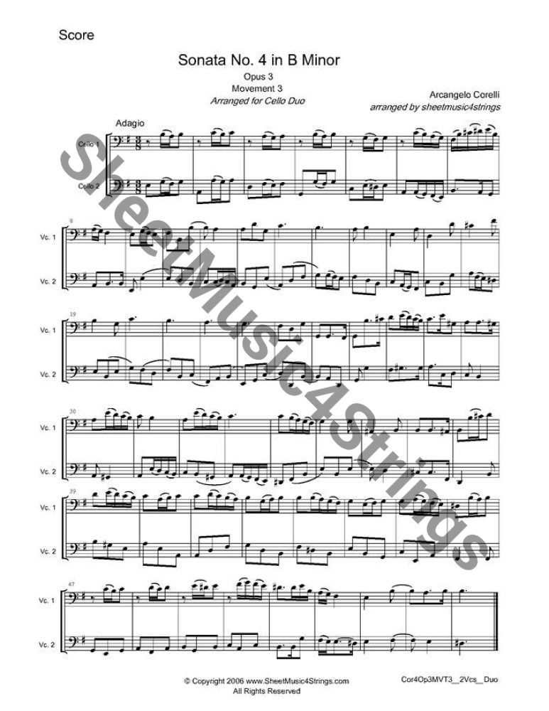 Corelli A. - Sonata No. 4 In B Minor Op. 3 Mvt. (Cello Duo) Duos