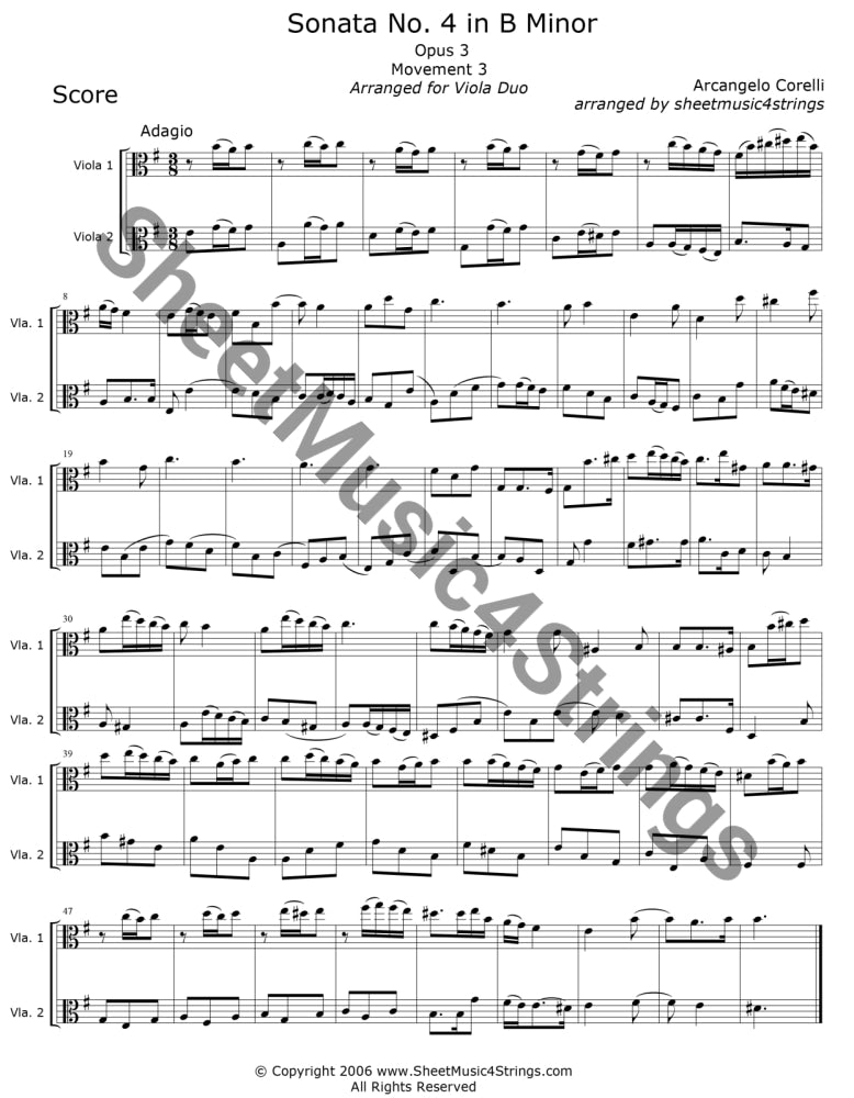 Corelli A. - Sonata No. 4 In B Minor Op. 3 Mvt. Viola Duo) Duos