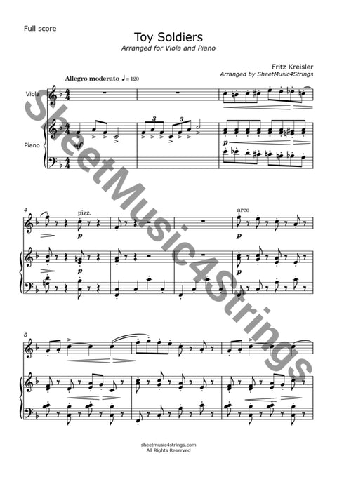 Kreisler F. -Toy Soldier (Arranged For String Quartet) Viola And Piano