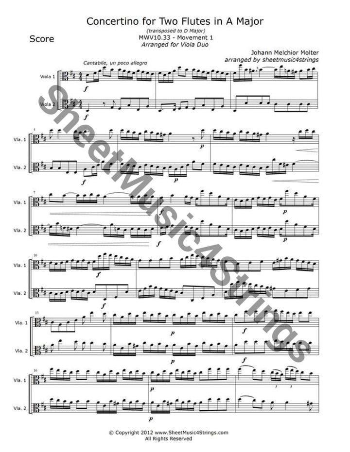 Molter J. - Concertino In A Major Mwv 10.33 Mvt. 1 (Viola Duo) Duos