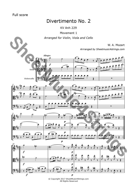 Mozart W.a. - Divertimento No. 2 K. 229 (Violin Viola And Cello) Trios