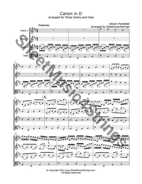 Pachelbel J. - Canon In D (Three Violins And Viola) Quartets