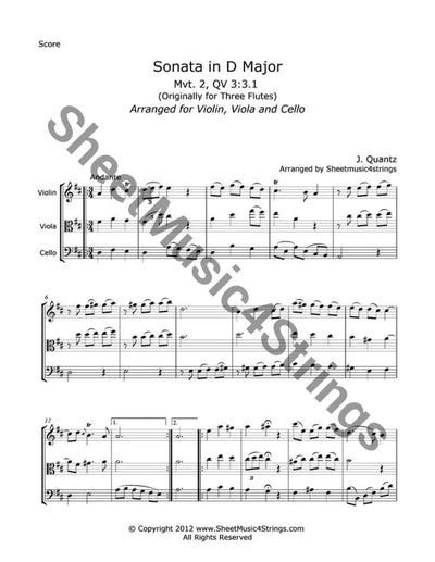 Quantz J. - Sonata In D Major Mvt. 2 (Violin Viola And Cello) Trios
