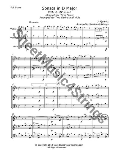 Quantz J. - Sonata In D Major Mvt. 3 (Two Violins And Viola) Trios