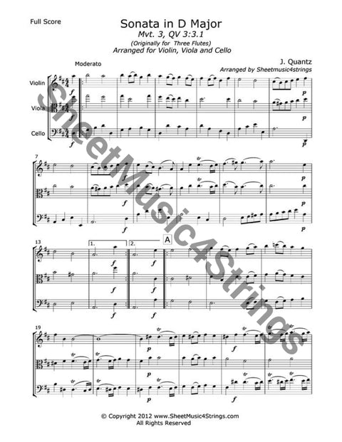 Quantz J. - Sonata In D Major Mvt. 3 (Violin Viola And Cello) Trios