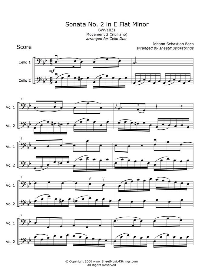 Sheet music of the Siciliano from Bach’s Sonata No. 2 in E-flat Major, BWV 1031
