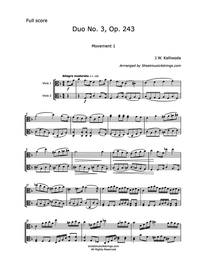 Kalliwoda, J. - Duo No. 3, Op. 243  (all Mvts.) For Two Violas