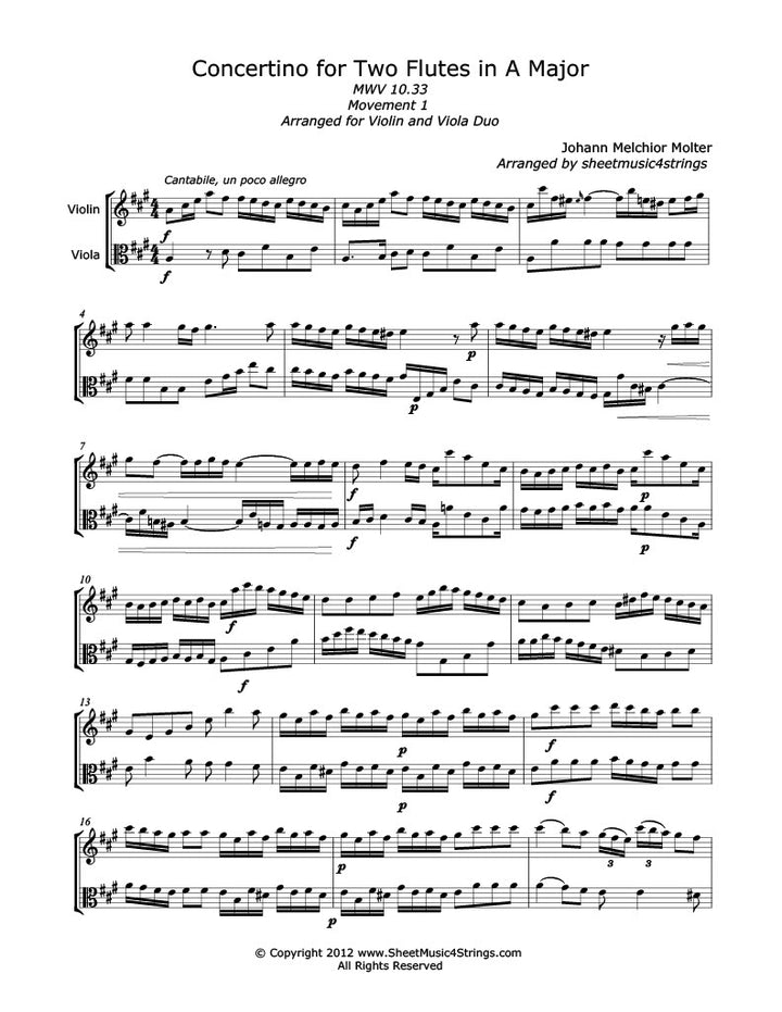 Molter, J. - Concertino in A,  Mvt. 1 (Violin and Viola Duo)