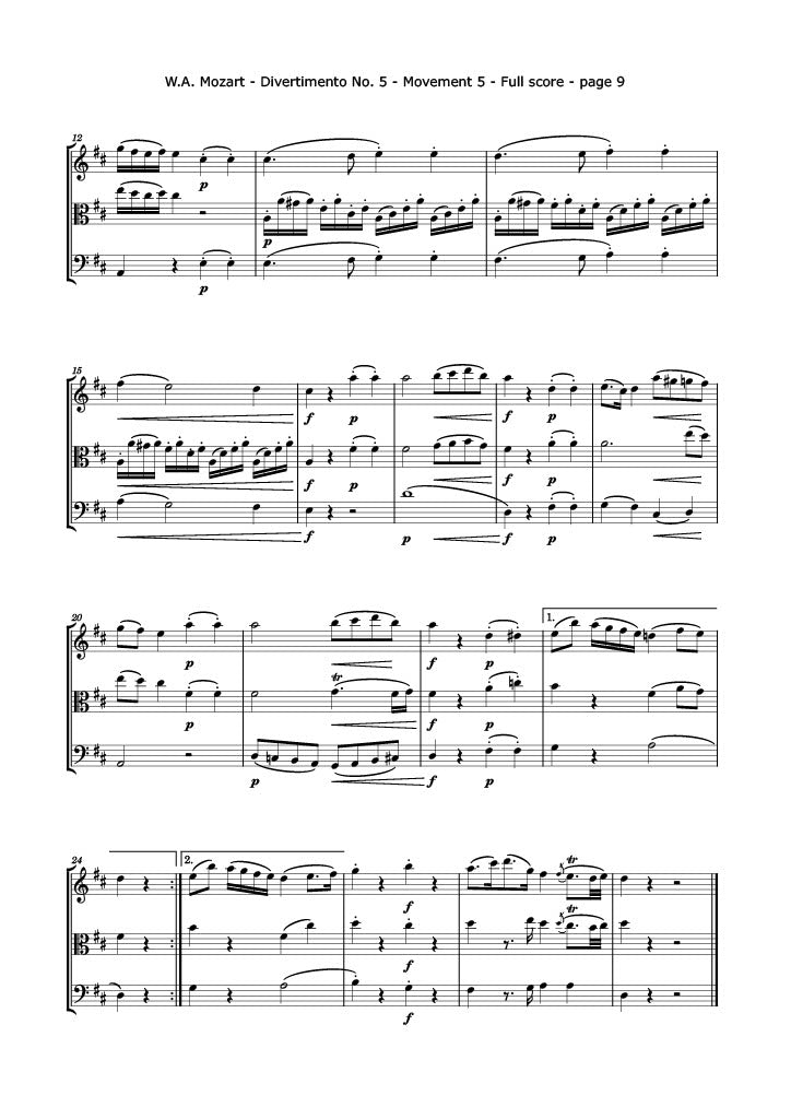 Mozart, W.A. - Divertimento No. 5, mvt. 4 (Vln,. Vla., and Cello Trio)
