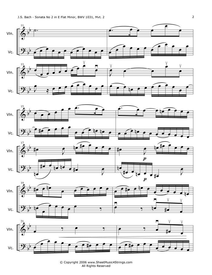 Bach J.S. - Sonata No. 2 in E Flat Major BWV 1031 Siciliano (Violin and Cello Duo) - Duos