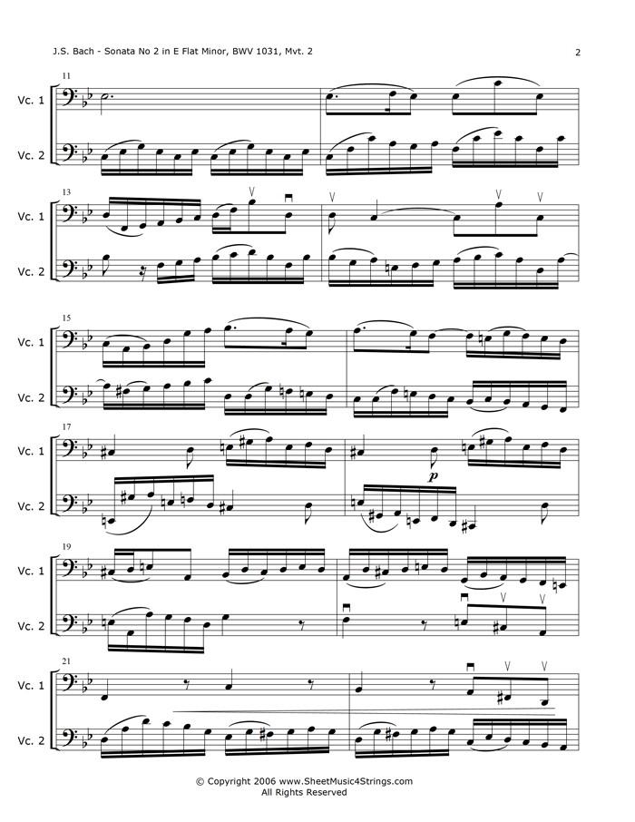 Bach J.S. - Sonata No. 2 in E Flat BWV 1031 Siciliano (Cello Duo) - Duos