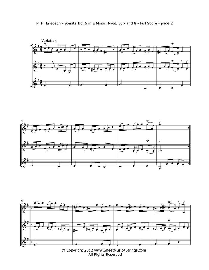 Erlebach P. - Sonata No. 5 In E Minor Mvts. 6 7 8 (3 Violins) Trios