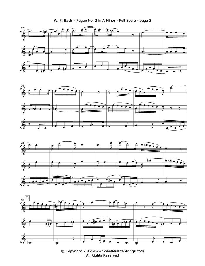Bach W.f. - Fugue No. 2 In A Minor (3 Violins) Trios