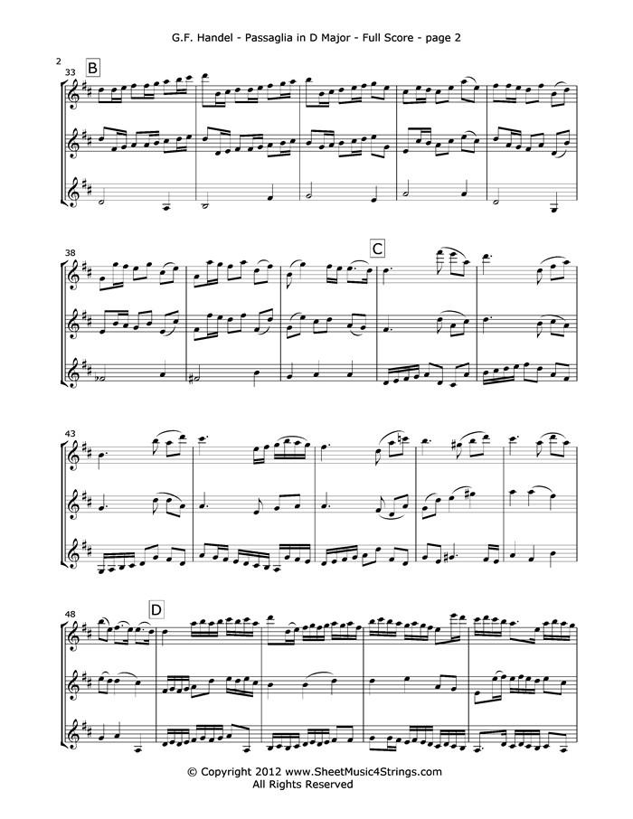 Handel G. - Passaglia In D Major (Three Violins) Trios