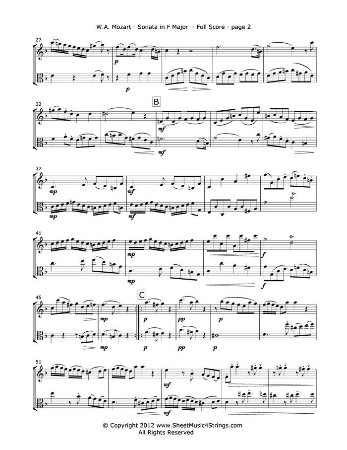 Mozart W.a. - Sonata In F Major Mvt. 1 (Violin And Viola) Duos