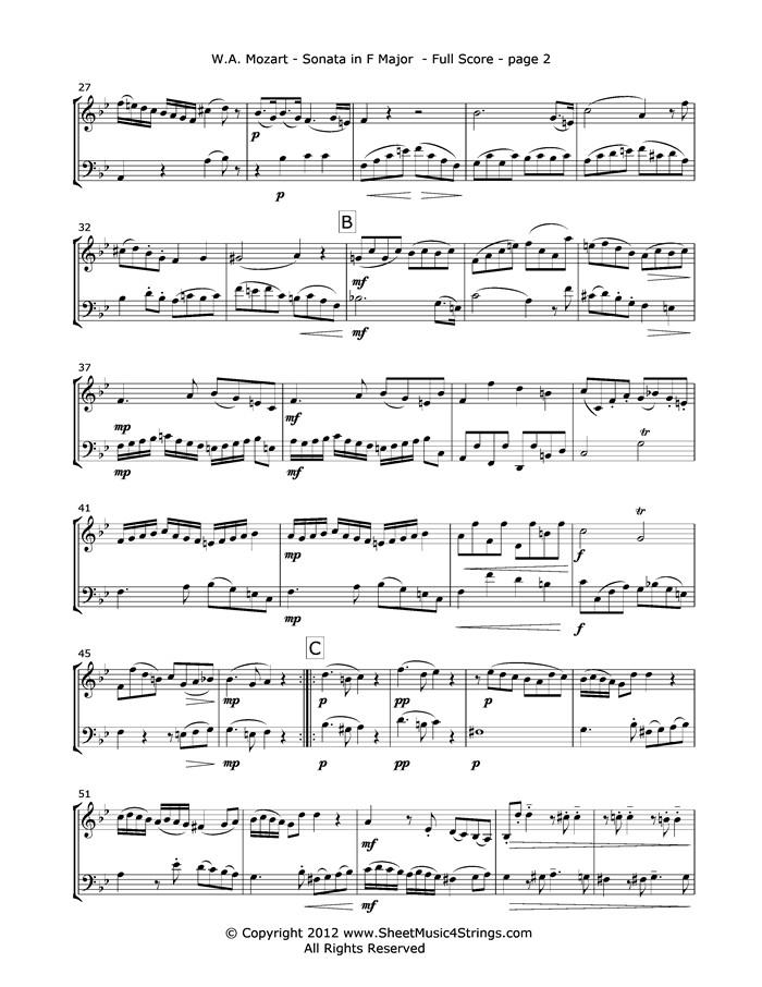Mozart W.a. - Sonata In F Major Mvt. 1 (Violin And Cello) Duos
