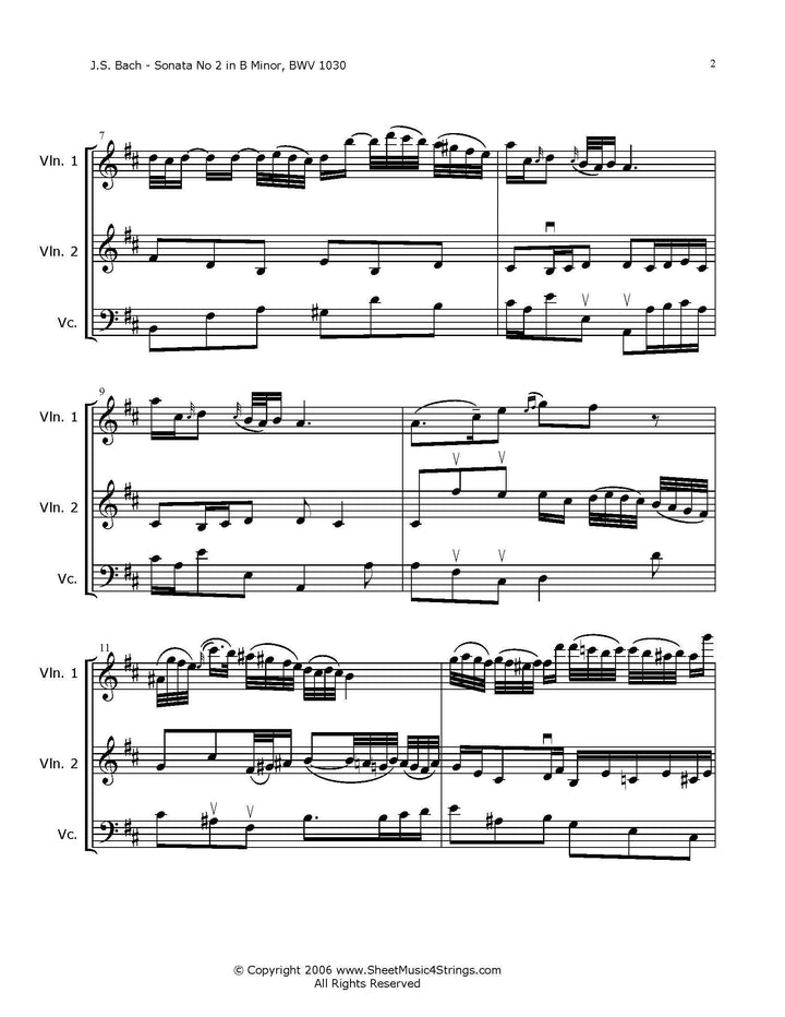 Bach J.s. - Sonata No. 2 In B Minor Bwv 1030 Mvt. (Two Violins And Cello Trio) Duos
