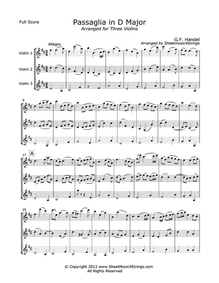 Handel G. - Passaglia In D Major (Three Violins) Trios