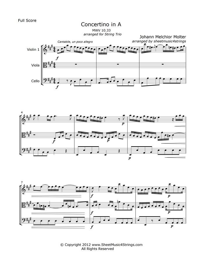 Sheet music cover of Concertino in A Major by Johann Melchior Molter