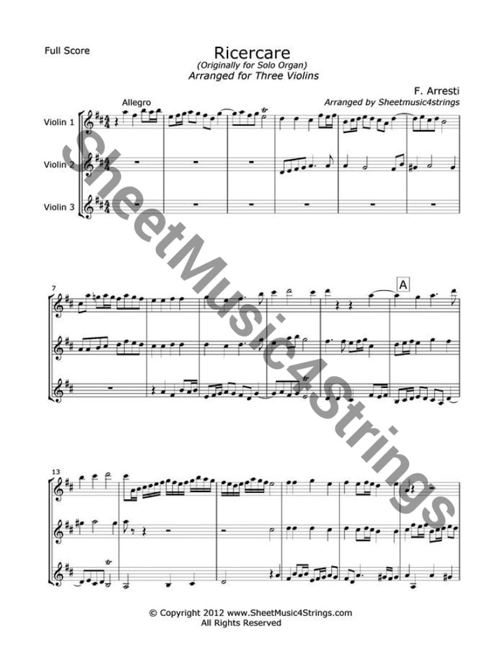 Arresti F. - Ricercare (Three Violins) Trios
