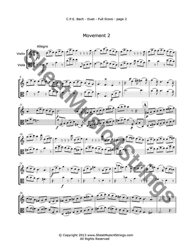 Bach C.p.e - Duet (Violin And Viola Duo) Duos