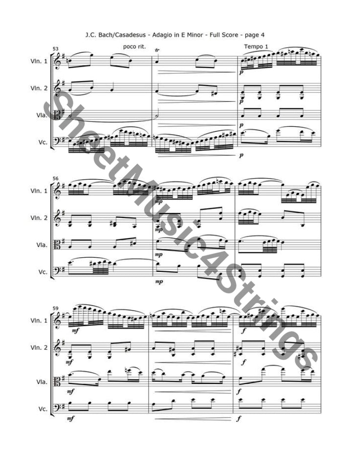 Bach J.c/casadesus- Adagio In E Minor (String Quartet) Quartets