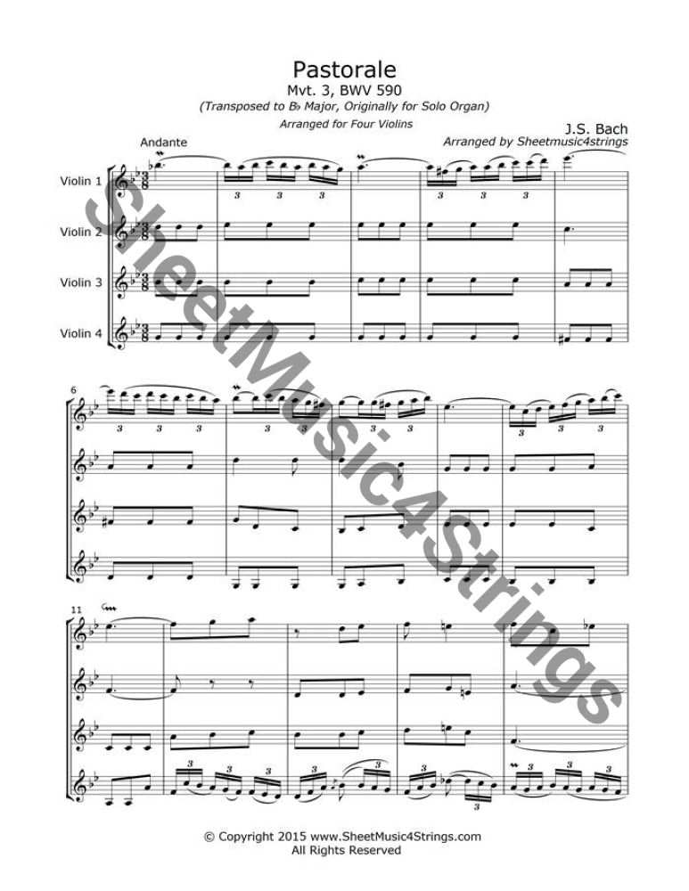 Bach J.s. - Pastorale In F Mvt. 3 (Four Violins) Quartets