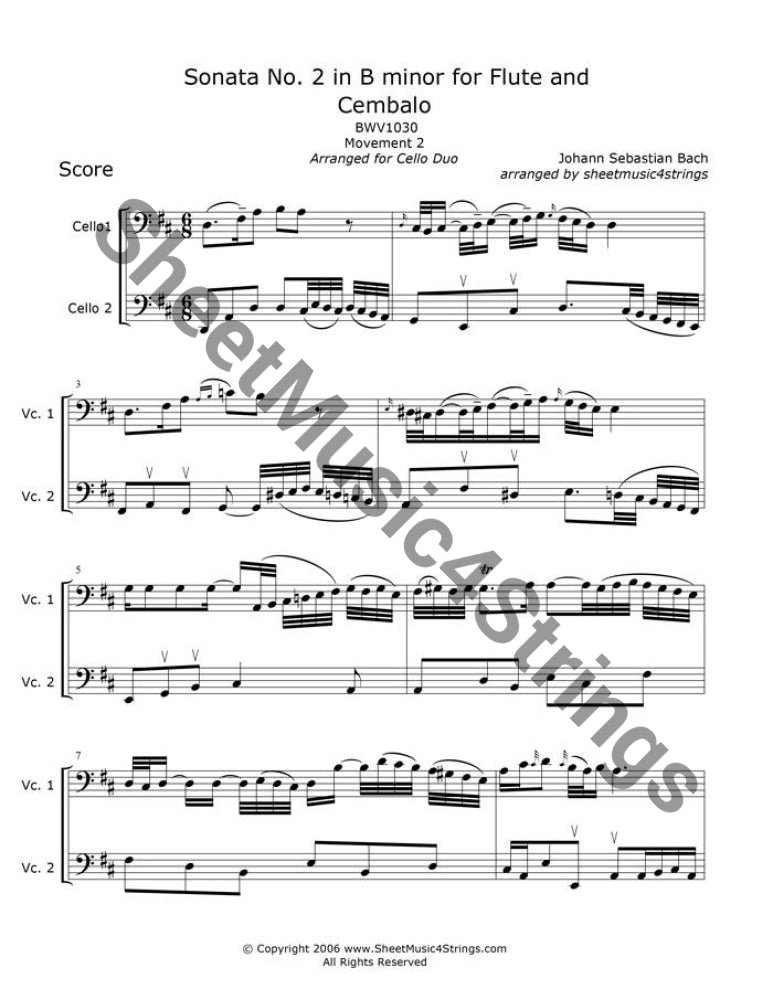 Sheet music for the second movement of a sonata by Johann Sebastian Bach.