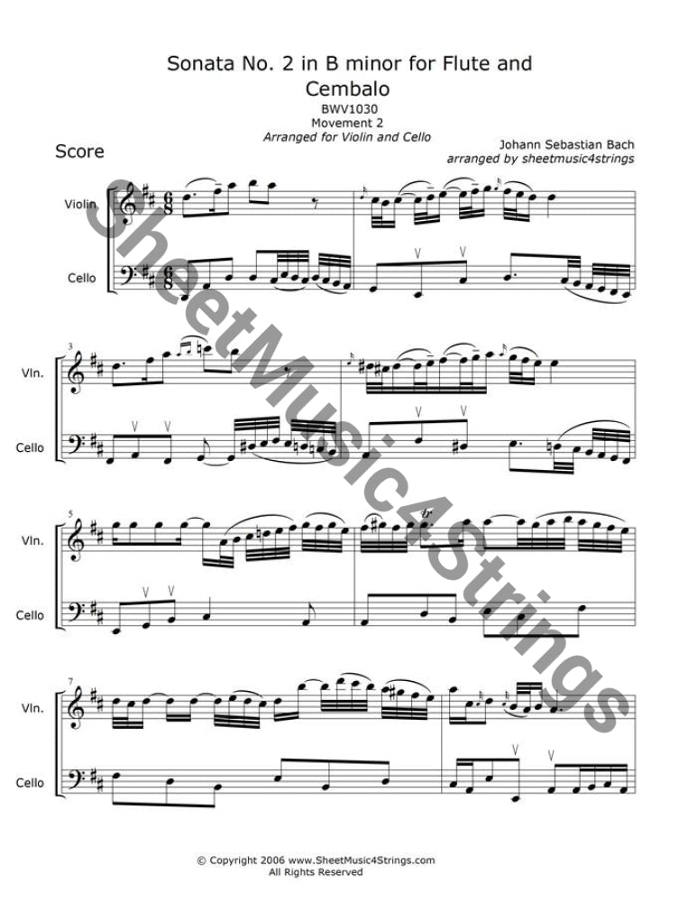 Bach Sonata No. 2 in B Minor, BWV 1030, Movement 2 sheet music