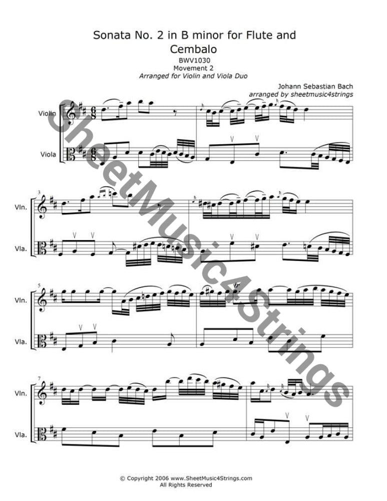 Bach Sonata No. 2, BWV 1030, Movement 2 for violin and viola