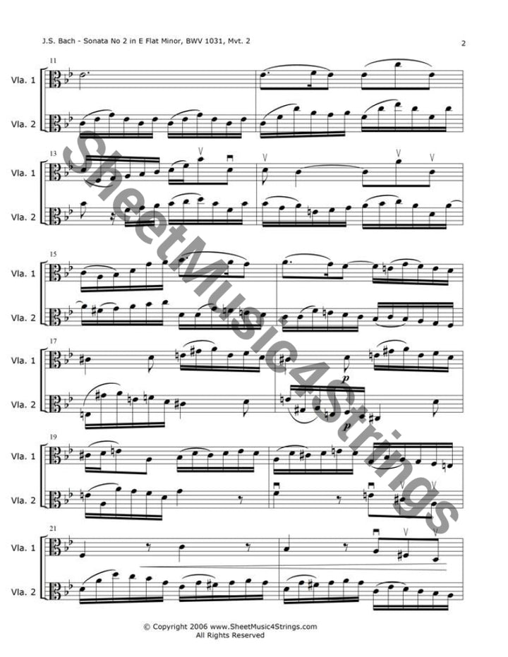 Bach J.S. - Sonata No. 2 in E Flat Major BWV 1031 Siciliano (Viola Duo) - Duos