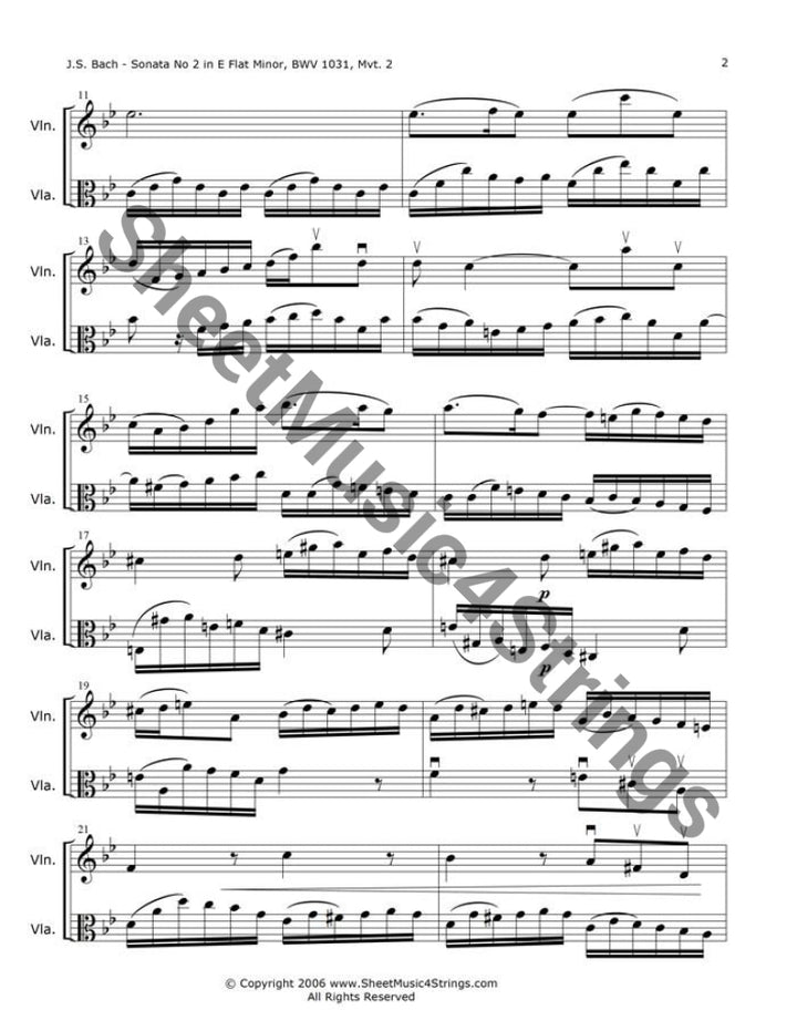 Bach J.S. - Sonata No. 2 in E Flat Major BWV 1031 Siciliano (Violin and Viola Duo) - Duos