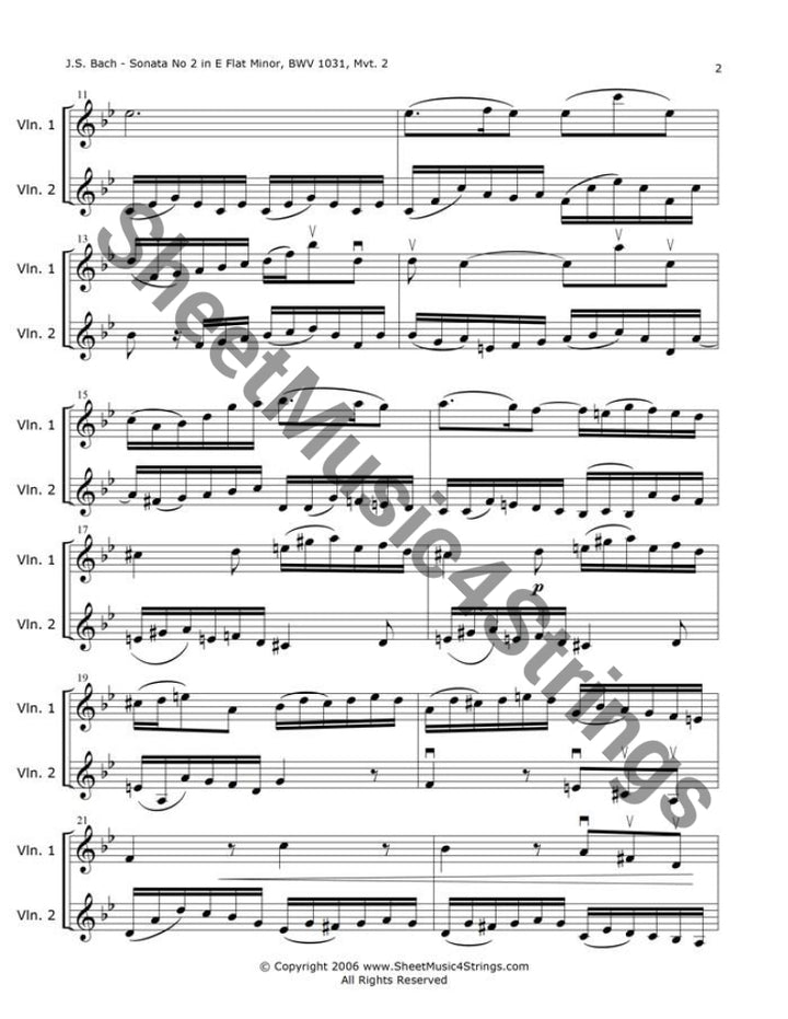 Bach J.S. - Sonata No. 2 in E Flat Major BWV 1031 Siciliano (Violin Duo) - Duos