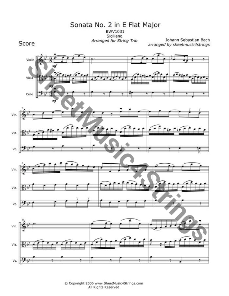 Bach Siciliano sheet music from Sonata No. 2 in E‑flat Major, BWV 1031.