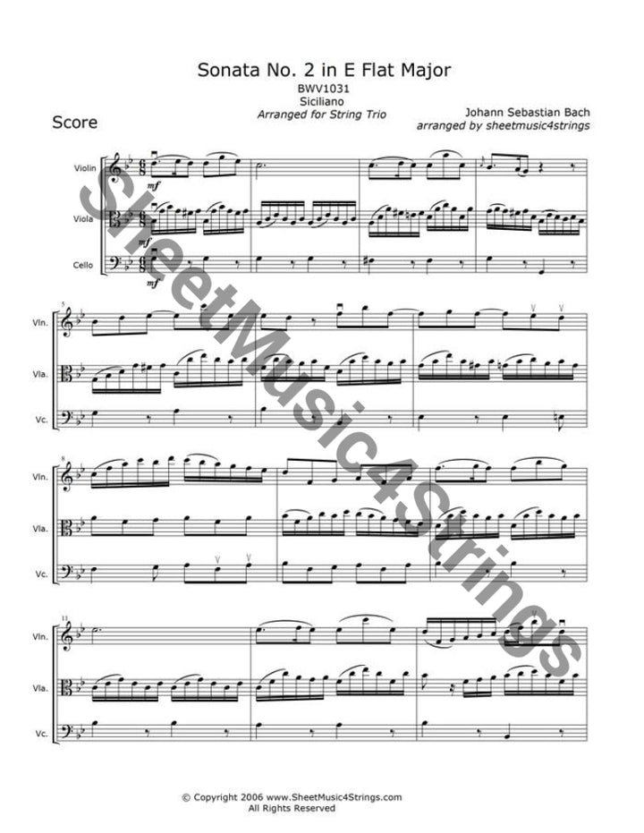 Bach Siciliano sheet music from Sonata No. 2 in E‑flat Major, BWV 1031.