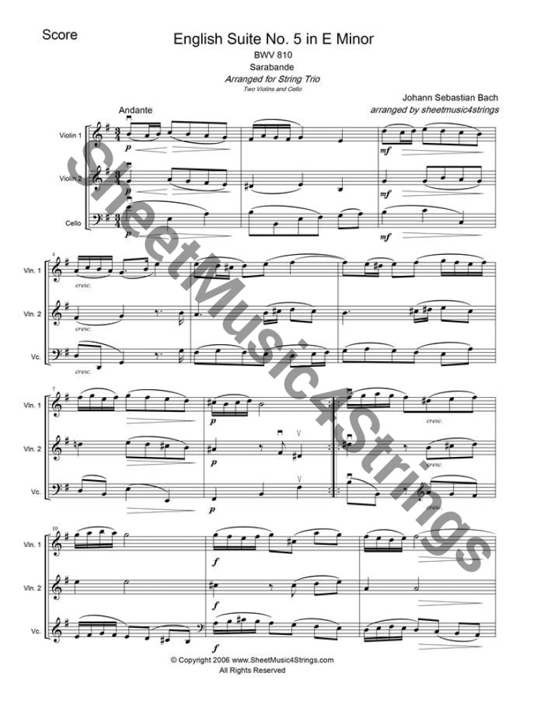 Sarabande from Bach English Suite No. 5 (BWV 810) for string trio