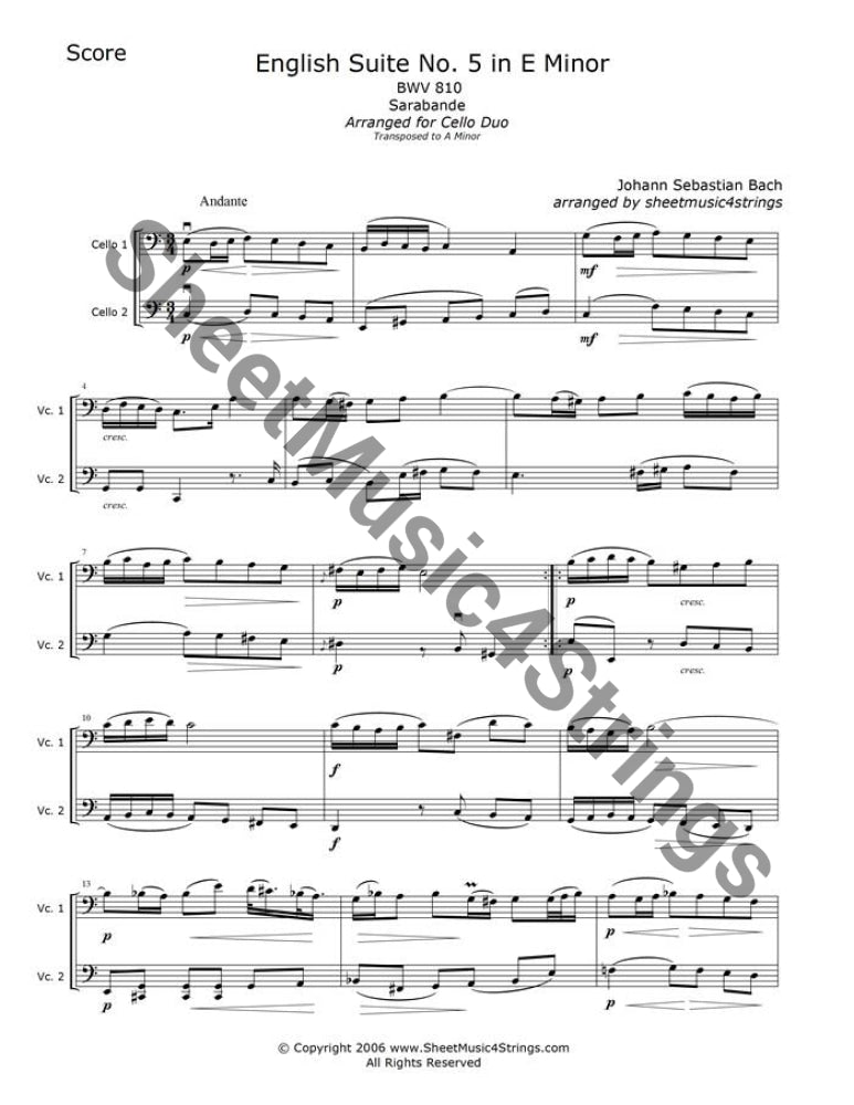 Bach Sarabande from English Suite No. 5, BWV 810 sheet music
