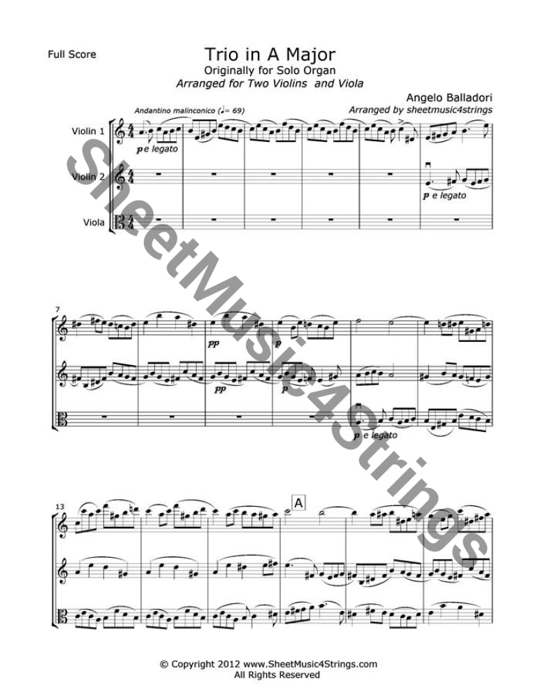 Balladori A. - Trio In A Major (2 Violins And Viola) Trios