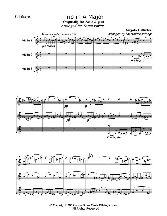 Balladori A. - Trio In A Major (Three Violins) Trios