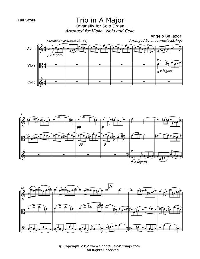 Balladori A. - Trio In A Major (Violin Viola And Cello) Trios