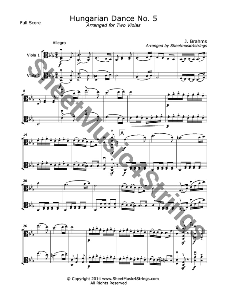 Brahms J. - Hungarian Dance No. 5 (Viola Duo) Duos