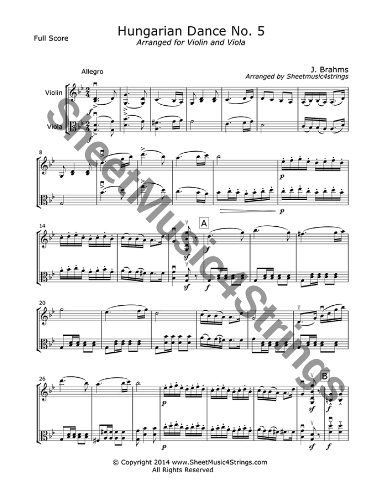 Brahms J. - Hungarian Dance No. 5 (Violin And Viola Duo) Duos