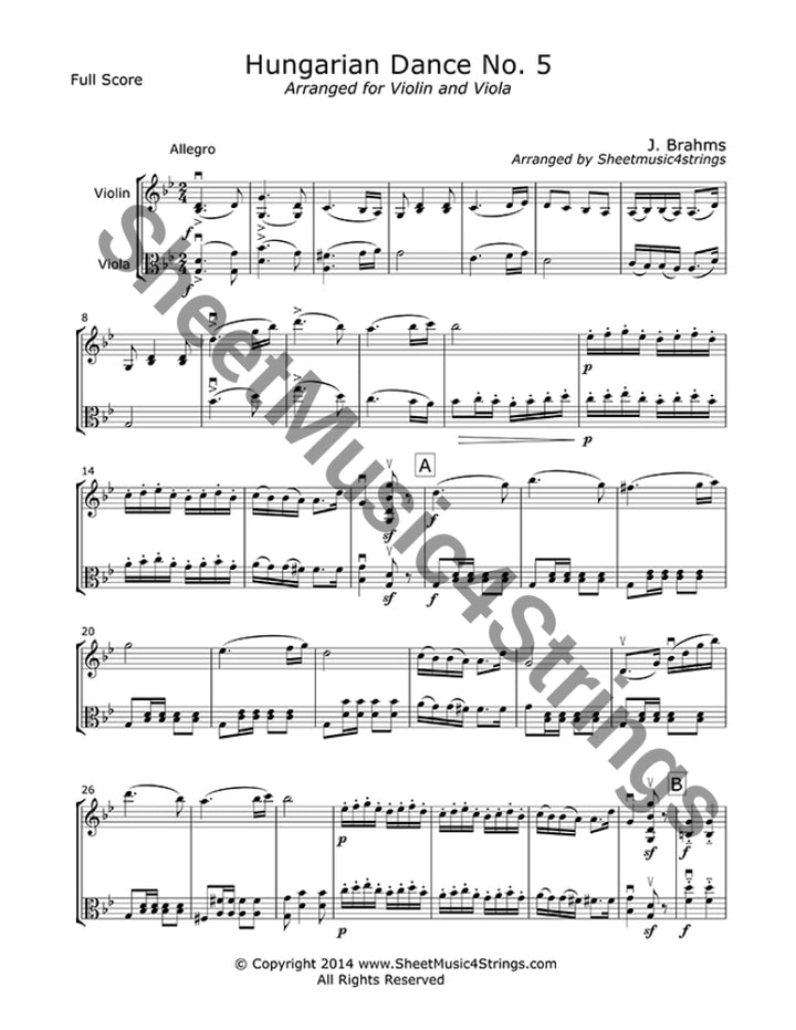 Brahms J. - Hungarian Dance No. 5 (Violin And Viola Duo) Duos
