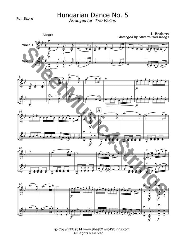 Brahms J. - Hungarian Dance No. 5 (Violin Duo) Duos