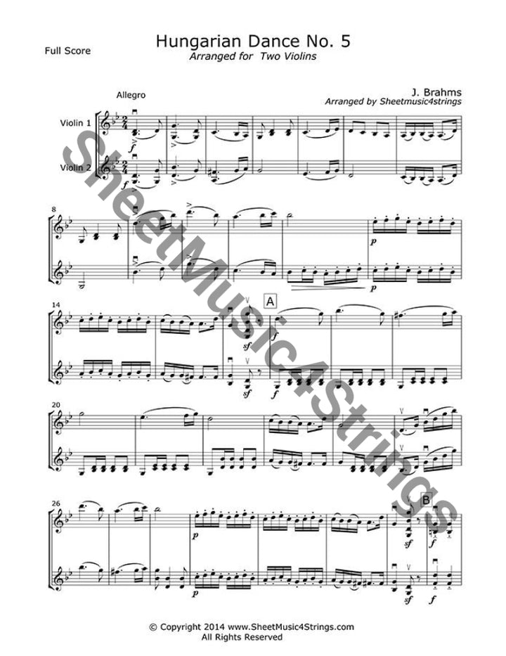 Brahms J. - Hungarian Dance No. 5 (Violin Duo) Duos