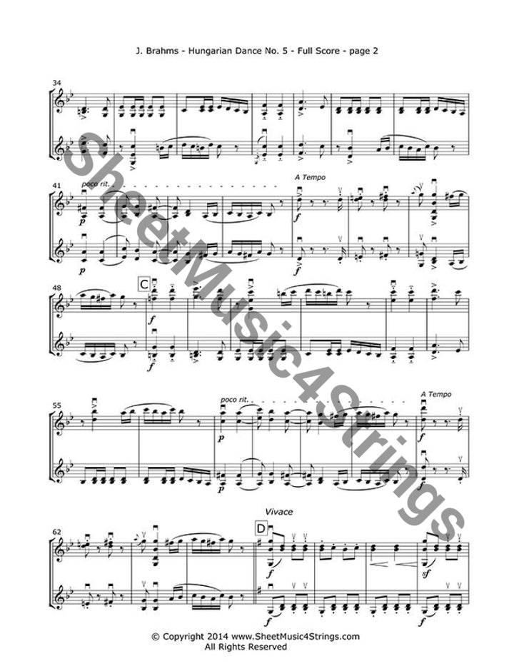 Brahms J. - Hungarian Dance No. 5 (Violin Duo) Duos