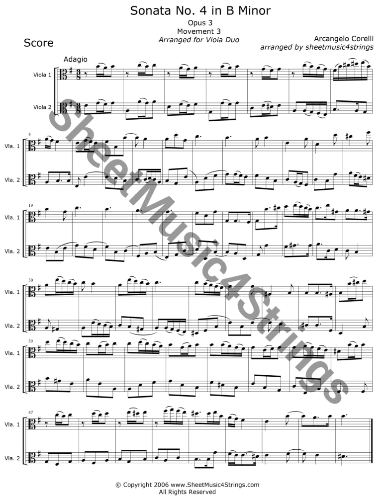 Corelli A. - Sonata No. 4 In B Minor Op. 3 Mvt. Viola Duo) Duos